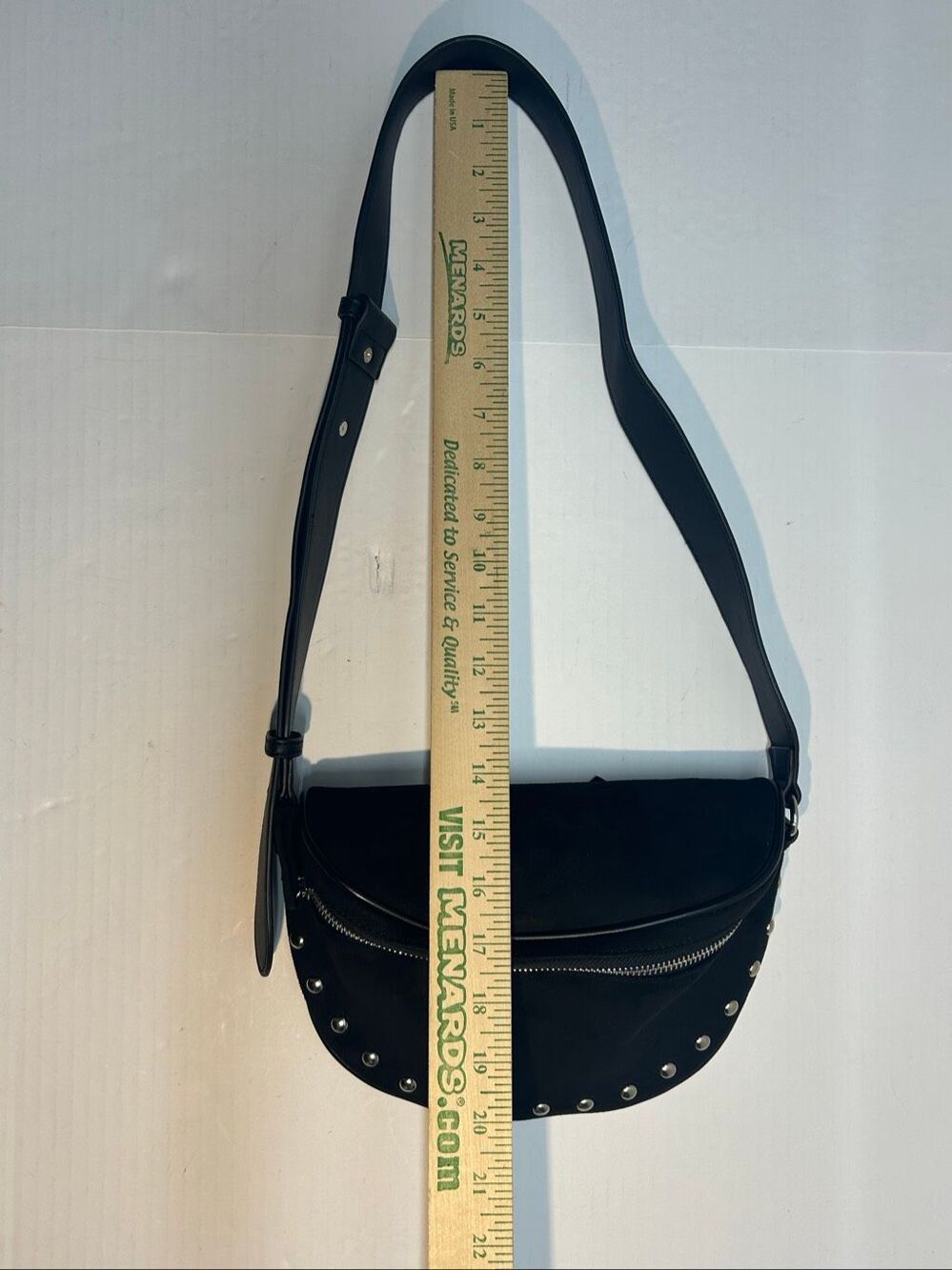 Ahdorned Black Vegan Faux Suede Studded Boho Belt Bag Crossbody Sling Purse - Picture 9 of 13
